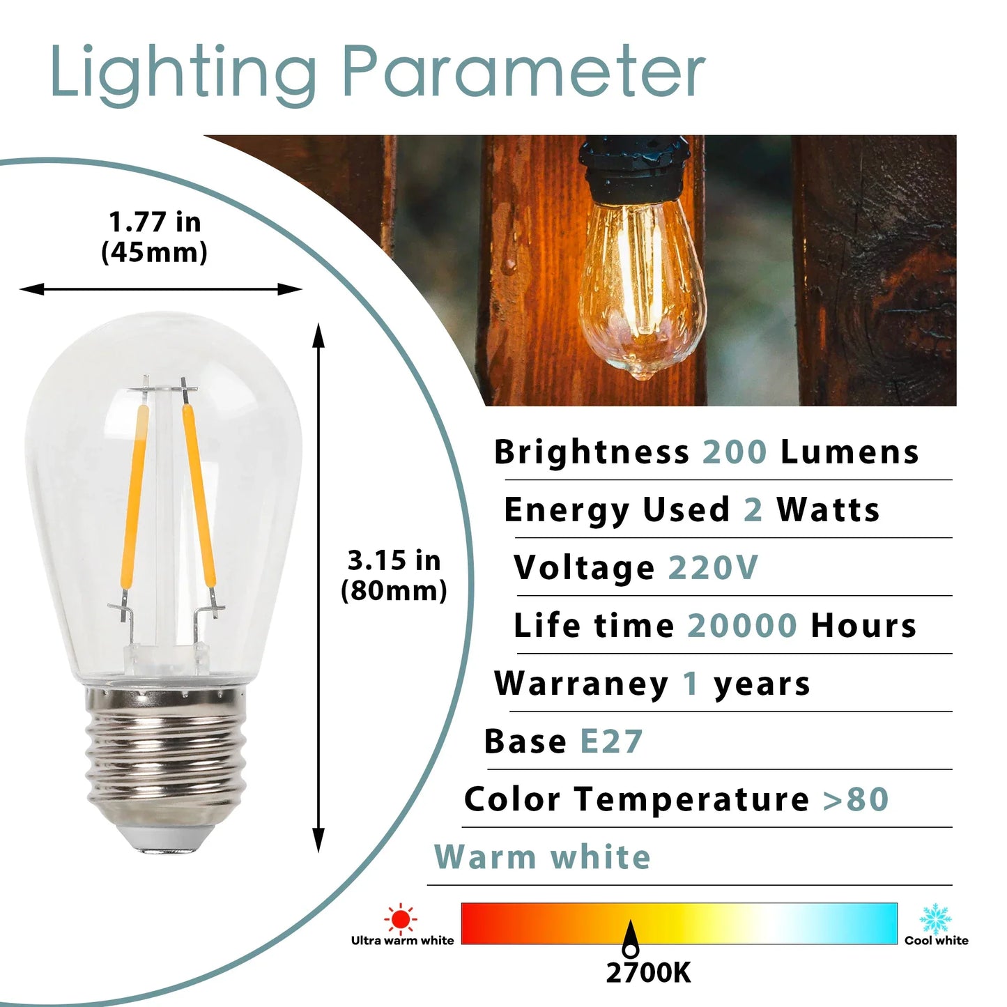 Decorbites™ LED-Filament-S14-Lampen, Vintage-Design, unzerbrechlich, Außendekoration, 1W 2W