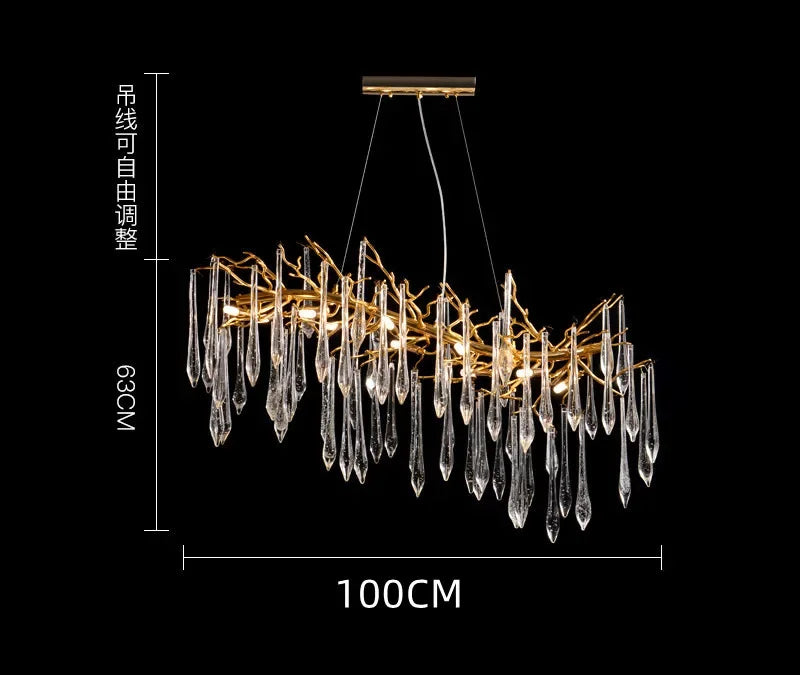 Gold LED Branch Chandelier Aluminum Dia100cm