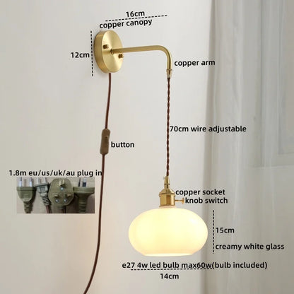 DecorBites™ Glass Copper LED Wall Lights with Knob Switch, Modern Bedside Lamp