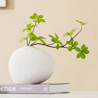 DecorBites™ Geometric Stripes Ceramic Vase with Pebbles, Flower Arrangement Accessory