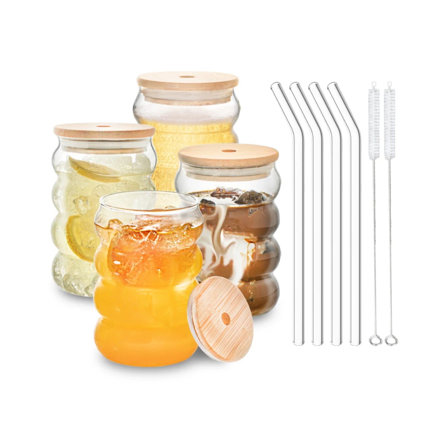 Decorbites™ Kreatives Glasbecher-Set mit Deckel und Trinkhalm – Perfekt für Partys