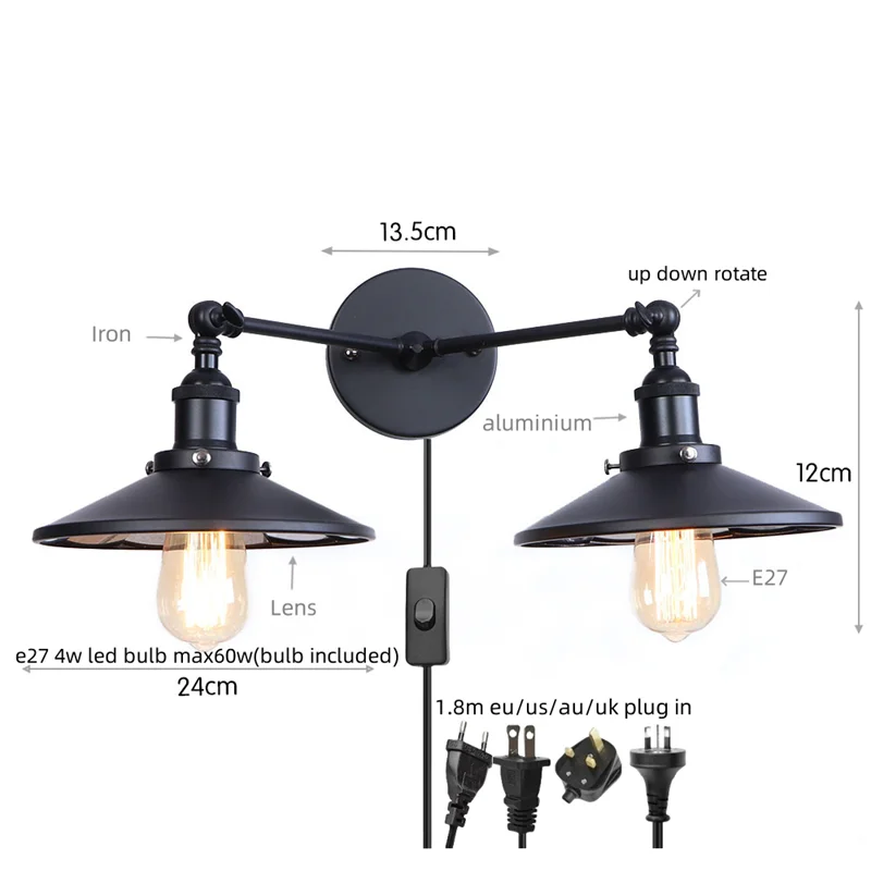 Decorbites™ Gold Vintage 2-Kopf-Industrie-LED-Wandleuchten für die Heimdekoration