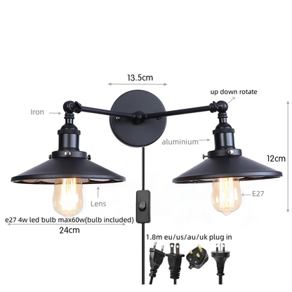 Decorbites™ Gold Vintage 2-Kopf-Industrie-LED-Wandleuchten für die Heimdekoration