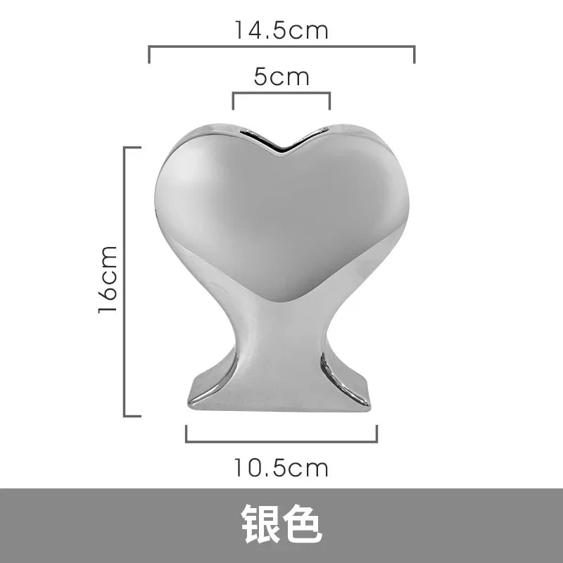 DecorBites™ Heart-shaped Pink Hearts Porcelain Vase - Handicraft Ornament & Home Decor