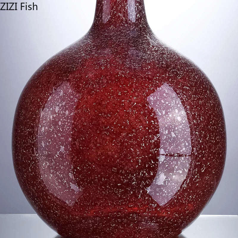 DecorBites™ Gilded Red Glass Vase with Artificial Flowers - Modern Desk Decor