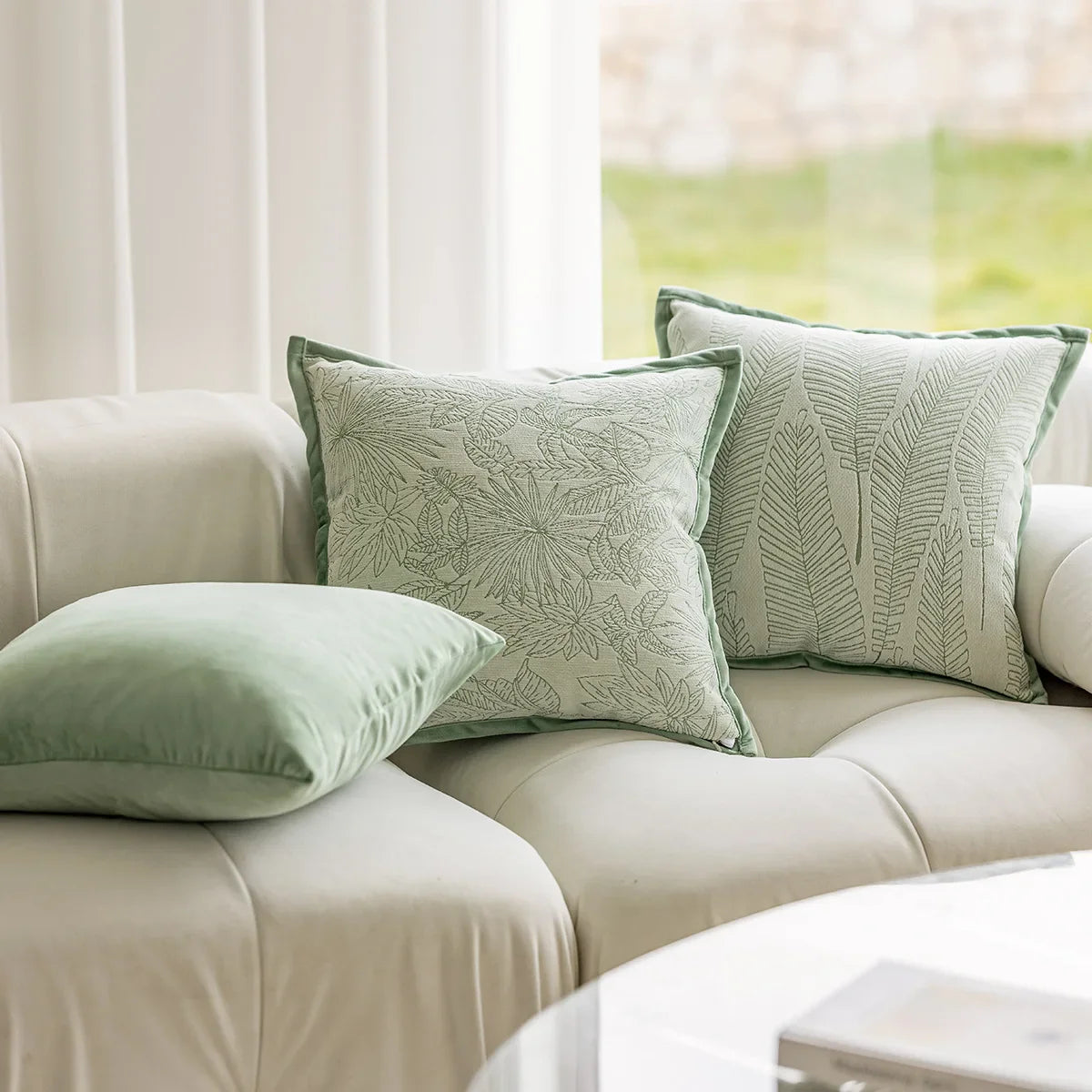 Decorbites™ Grüne Pflanzen-Jacquard-Kissenbezüge für leichten Luxus im Wohnzimmer-Dekor