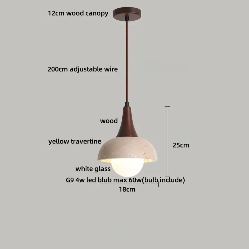 Decorbites™ LED Holz-Baldachin-Hängeleuchte Gelber Travertin-Stein Hängelampe
