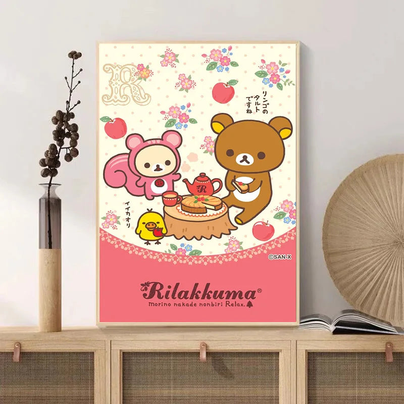 Anime Cute Cartoon R-Rilakkuma Poster Wall Art Canvas Printing Manga Bear Chick Cat Reading Nursery Kids Kawaii Room Decor