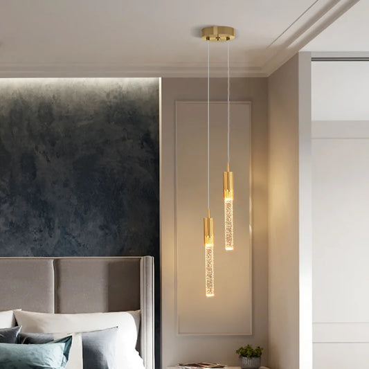 Modern Crystal Rod Pendant Light in Black or Gold