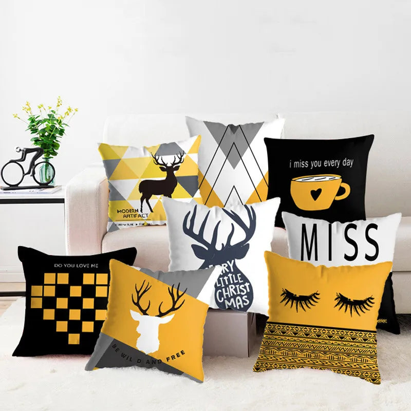 Decorbites™ Geometrisches Hirsch-Print Kissenbezug 45x45 cm - Gelb Hausteppich-Dekoration
