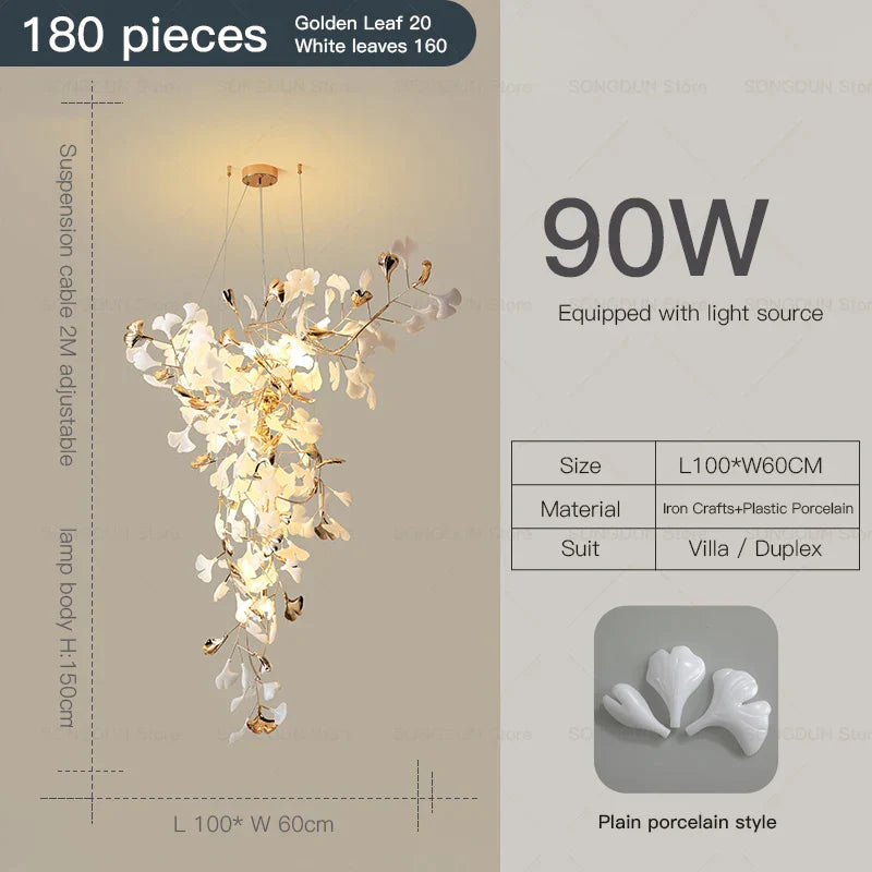 Decorbites™ Ginkgo-Blatt-Keramik-Kronleuchter: Modernes nordisches Wohnzimmer- & Hotellobby-Beleuchtung
