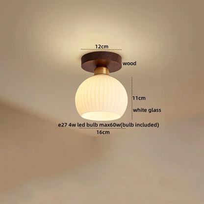 DecorBites™ Green Glass LED Ceiling Lamp Nordic Wood Copper Ceiling Lights