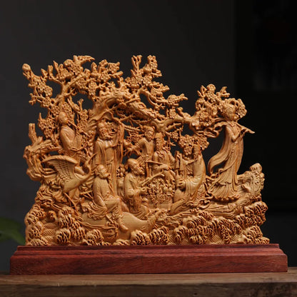 Decorbites™ Acht Unsterblichen Skulptur-Dekoration, Glücklicher Gott des Reichtums, Thuja-Holz-Schnitzerei Marke