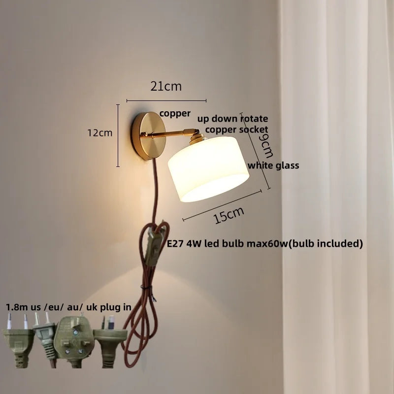 DecorBites™ Japanese Style LED Wall Sconce Glass Rotate Pull Chain Switch Stair Light