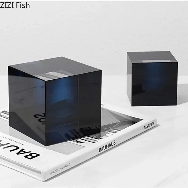 Decorbites™ Kristallwürfel-Ornamente Klare Glas-Skulptur Schreibtisch-Dekoration Geometrisch Gestuftes Quadrat