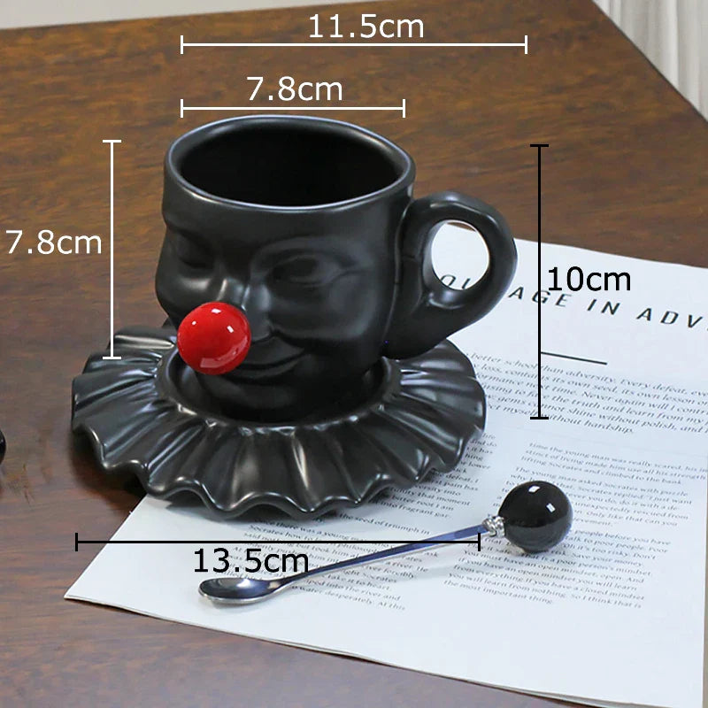 DecorBites™ Joker Head Cup & Saucer Porcelain Coffee Mug Set - Clown Character Tea Teacup