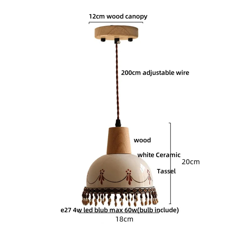 Decorbites™ Braune Holz-Keramik-Quasten-LED-Pendantleuchten für moderne Innenraumbeleuchtung