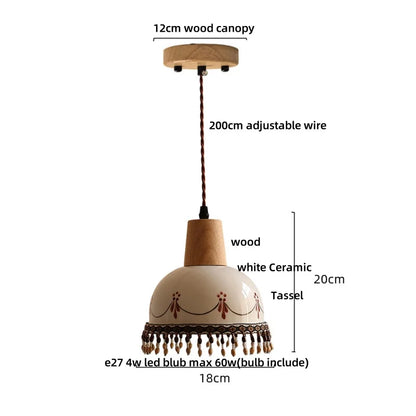 Decorbites™ Braune Holz-Keramik-Quasten-LED-Pendantleuchten für moderne Innenraumbeleuchtung
