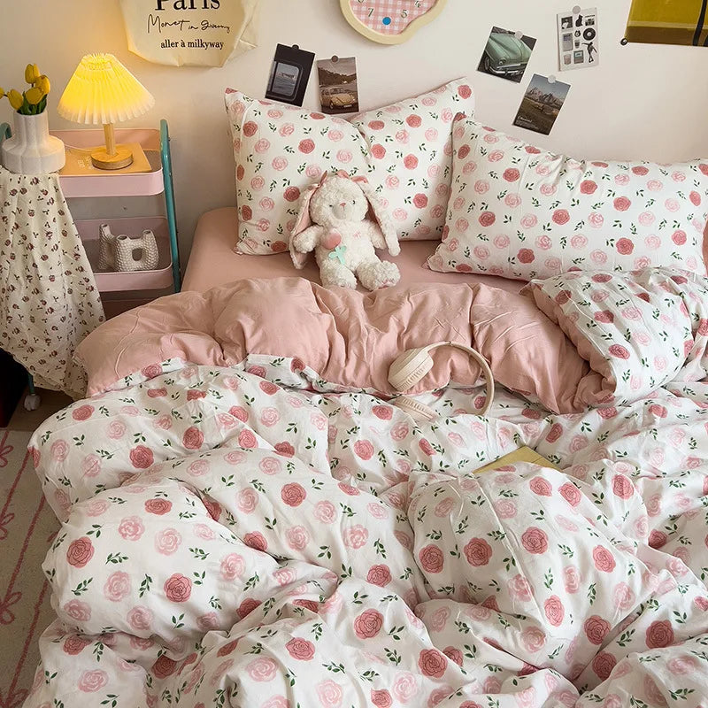 Decorbites™ Korean Floral Print Einzelbettwäschebezug: Süßer Komfort, ganzjährig, hautfreundlich