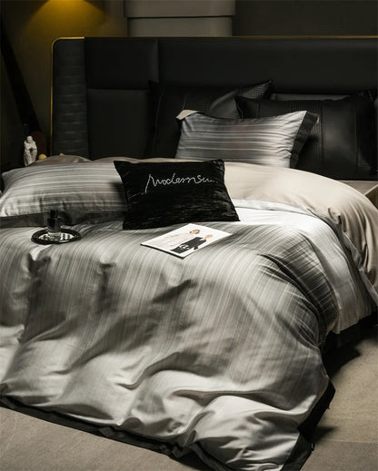 Decorbites™ Light Luxury Lyocell-Baumwoll-Bettwäsche-Set: Weiche seidenartige Schlaf nackte Steppdecke, Laken & Kissenbezüge