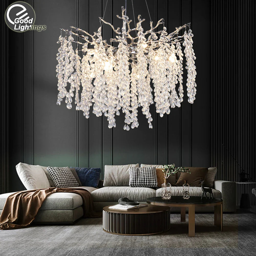 DecorBites™ Crystal Branch Chandelier: Elegant LED Ceiling Light for Living/Dining Room & Foyer