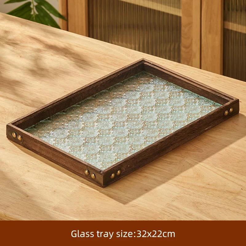 Glass Wood Serving Tray