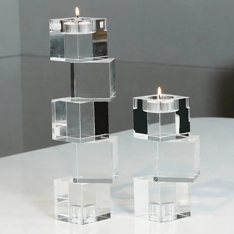 DecorBites™ Geometric Crystal Glass Candle Holder - Home Decor Accent