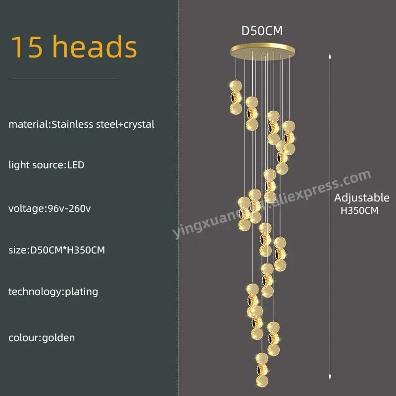 Gold Crystal Pendant Lamp 45-Head Design
