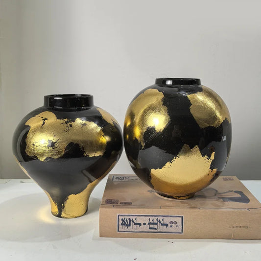 "DecorBites™ Goldfolienmuster Keramikvase – Handgefertigter Blumentopf Terrarium Heimdekoration"