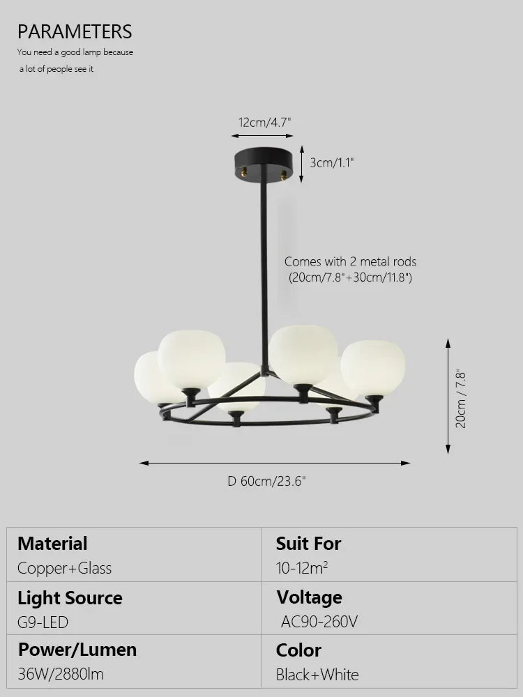 DecorBites™ Copper Glass Chandelier: Stylish Hanging Light for Living Room, Bedroom, Dining Room