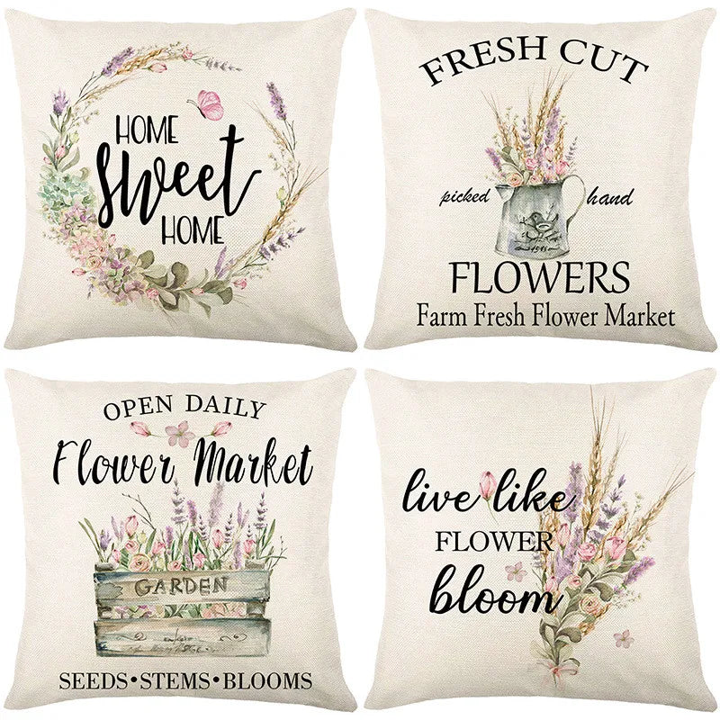 DecorBites™ Lavender Flower Linen Pillowcase for Sofa Car, Living Room Decor, Throw Pillow Case