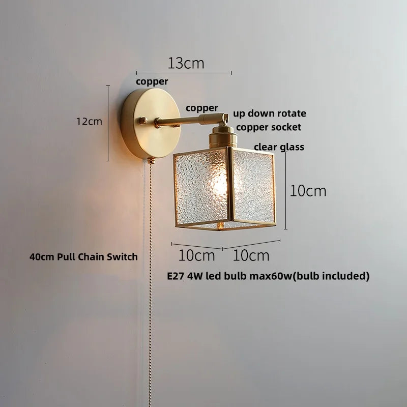 Decorbites™ Japanischer Stil LED-Wandleuchte mit klarem Glas und Zugschalter Nachttischlampe