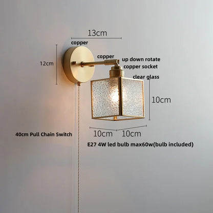 Decorbites™ Japanischer Stil LED-Wandleuchte mit klarem Glas und Zugschalter Nachttischlampe