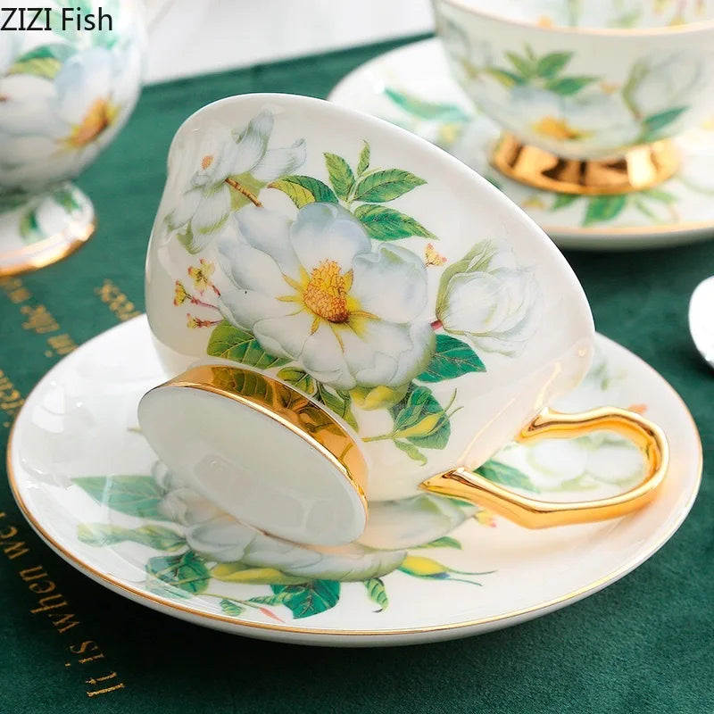 Decorbites™ Grüne Blumen Keramik-Tasse & Untertasse-Set für Kaffee, Tee, Saft und mehr