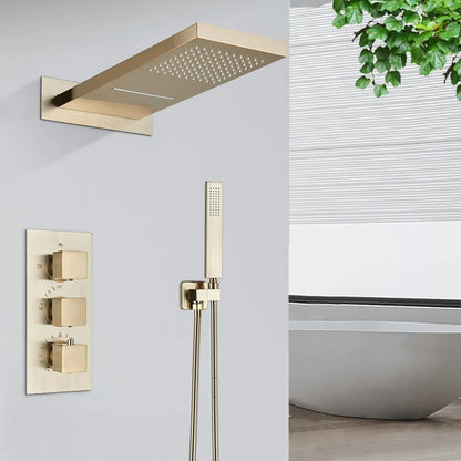 DecorBites™ Gold Thermostatic Rain Waterfall Shower Faucet Set - Wall Mounted Shower System