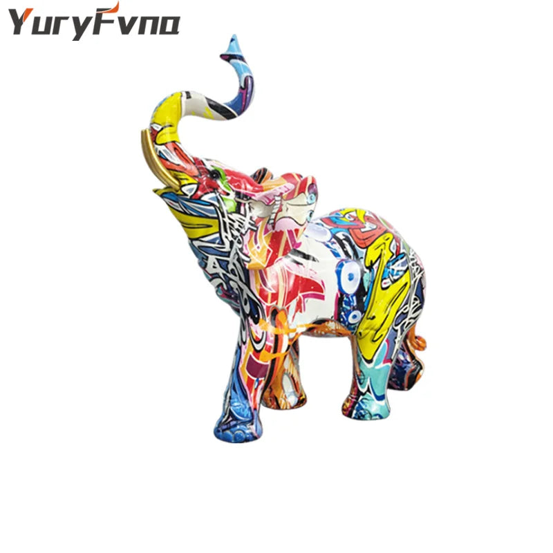 Decorbites™ Elefanten-Skulptur: Nordische Malerei Graffiti Harz-Kunstfigur & Heimdekoration Handwerk