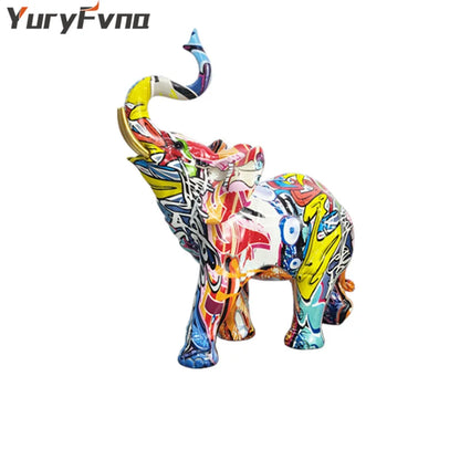 Decorbites™ Elefanten-Skulptur: Nordische Malerei Graffiti Harz-Kunstfigur & Heimdekoration Handwerk