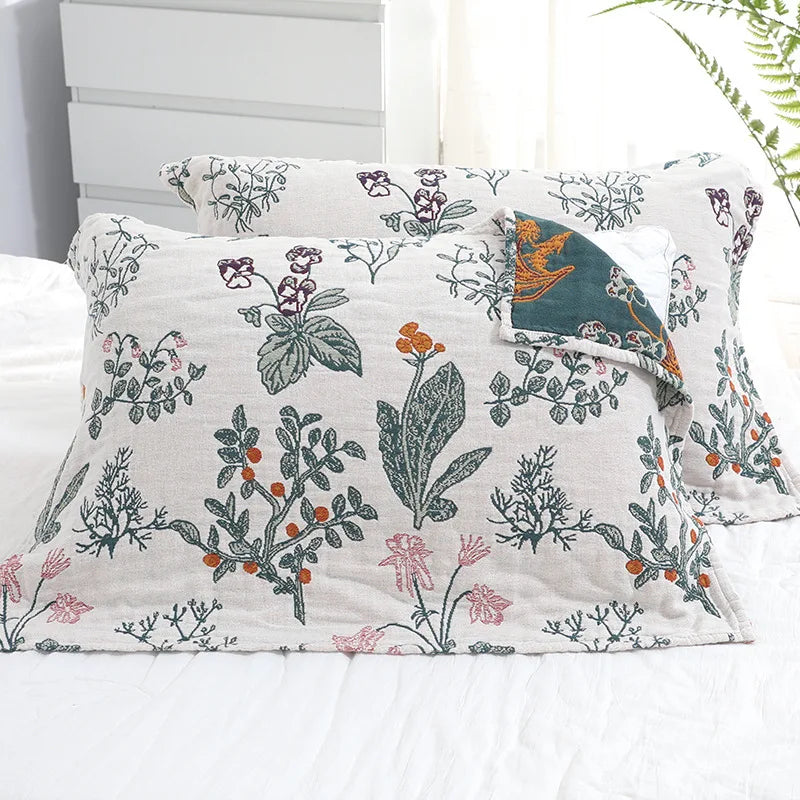 Decorbites™ Japanische Baumwoll-Einzelbettüberwurf mit Kissenhandtuch - Design mit Blumen und Vögeln