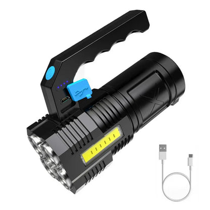 Decorbites™ LED-Taschenlampe: Hochleuchtstärke mit 4 Leuchtdioden, COB-Flächenstrahler, USB-aufladbare Outdoor-Fackel