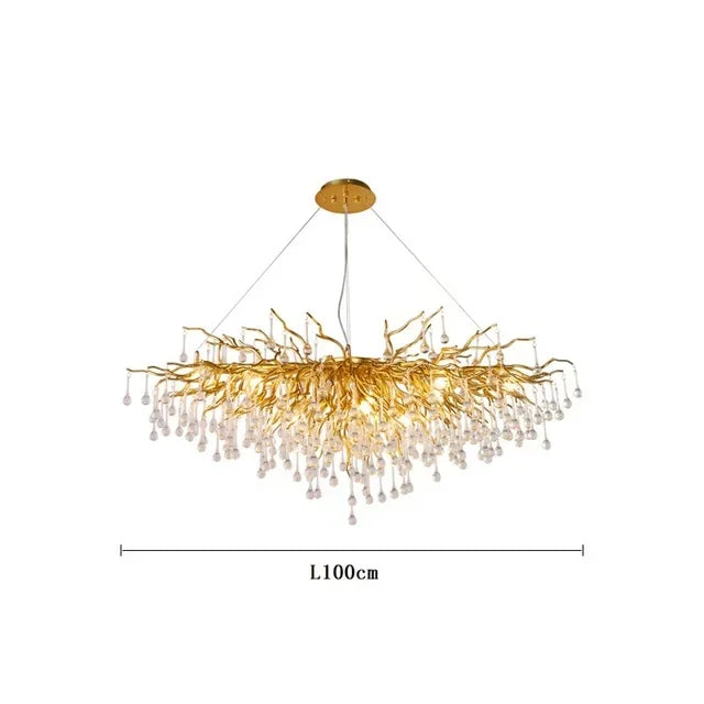 DecorBites™ Gold Crystal Tree Branch Chandelier for Dining Living Room Bedroom Decor