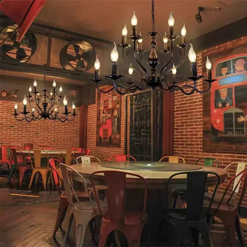 Decorbites™ Französische Kerzenleuchter-Kronleuchter aus Schwarz-Eisen Industrie-Stil Vintage-Landhaus-Beleuchtung