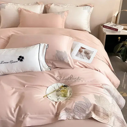 DecorBites™ Cotton King Size Embroidery Bedding Set: Soft Comforter Set with Double Duvet Cover & Sheet