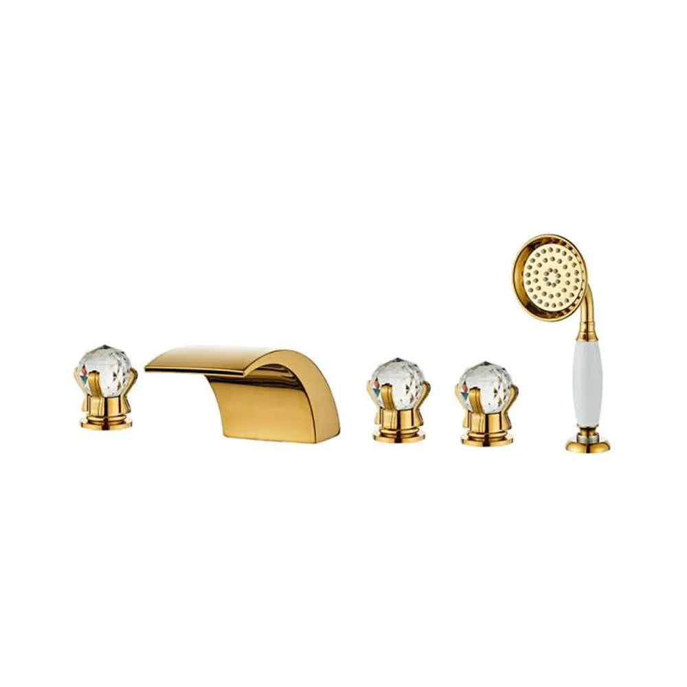 Decorbites™ Gold Kristall Messing Badewannenarmatur-Set mit Handbrausekopf