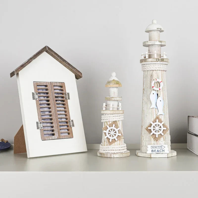 Decorbites™ Küstenholz-Leuchtturm- und Schiffsmodell für mediterrane Heimdekoration