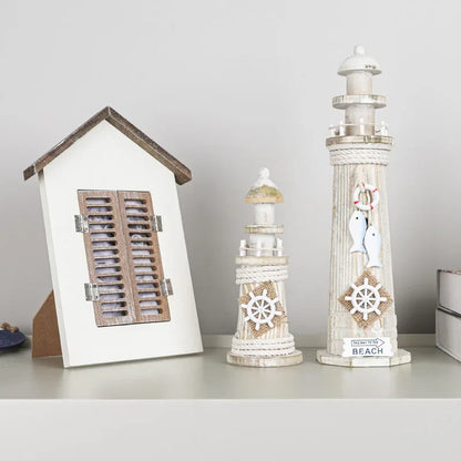 Decorbites™ Küstenholz-Leuchtturm- und Schiffsmodell für mediterrane Heimdekoration