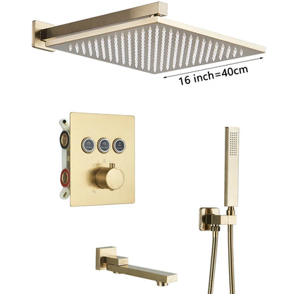 Decorbites™ Gold Thermostatische Regenwald-Duscharmatur-Mischbatterie-Set für das Badezimmer mit Decken- und Wandmontage