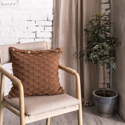 Decorbites™ Strick-Kissenbezug Nordischer Stil Knopföffnung Grau Elfenbein Kaffee