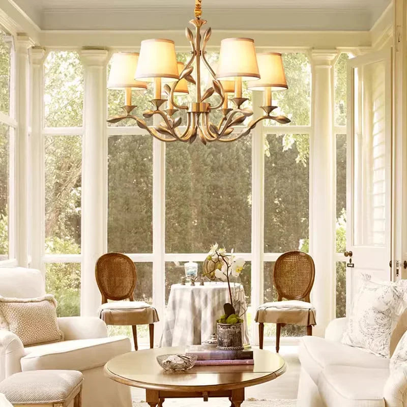 DecorBites™ Gold Copper Chandelier with Fabric Shades & LED Lighting