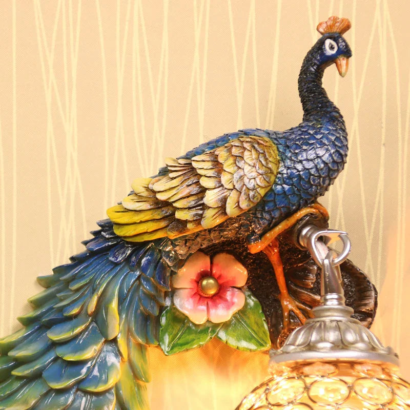 DecorBites™ Gold Peacock Crystal Wall Lamp: Elegant Nordic LED Light for Aisle & Walls