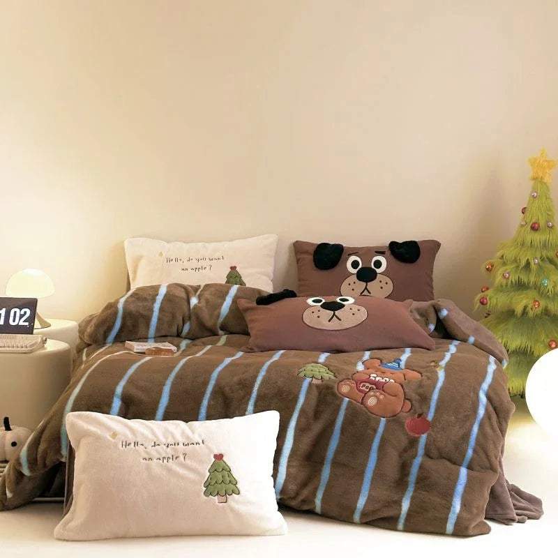 Decorbites™ Gemütliches Herbst-Winter Bettdecken-Set in King-Size mit Samt-Deckenbezug
